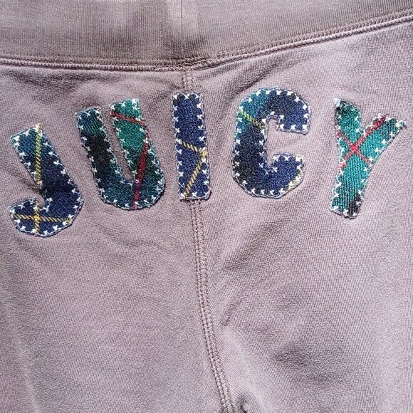 Juicy Couture Y2K Fleece Pants Silver Thread 'X' 's Tartan Plaid Butt Logo SzM - Picture 2 of 13
